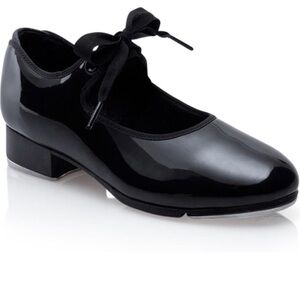 Like New Little Girls Capezio Tap Shoes Black Patent Leather size 10N Narrow